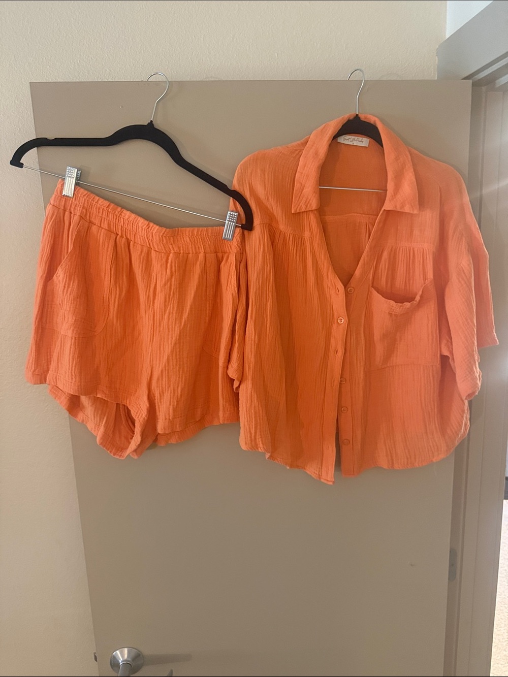 Lightweight Orange Button-Front Matching Set - Women